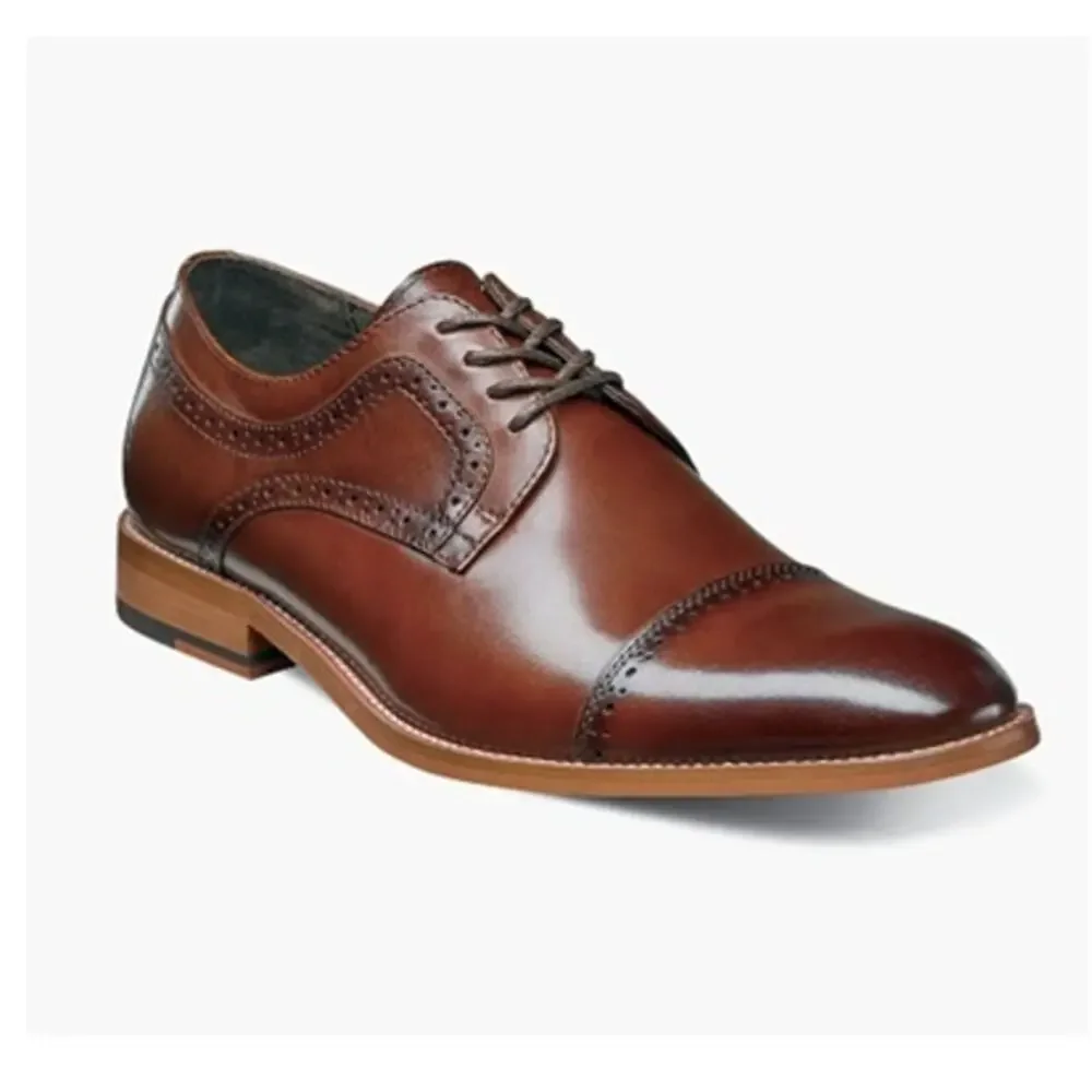 Stacy Adams Dickinson Cap Toe Oxford Cognac Leather Dress Shoes Mens 15M NWOT